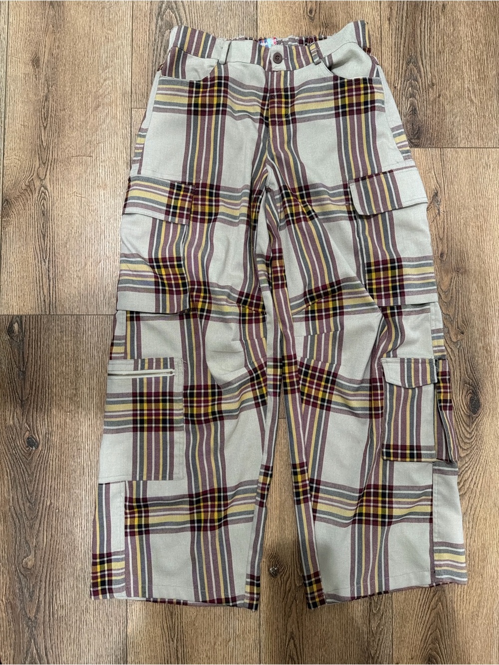 Urban Outfitters Beige Multi Plaid Cargo Pants